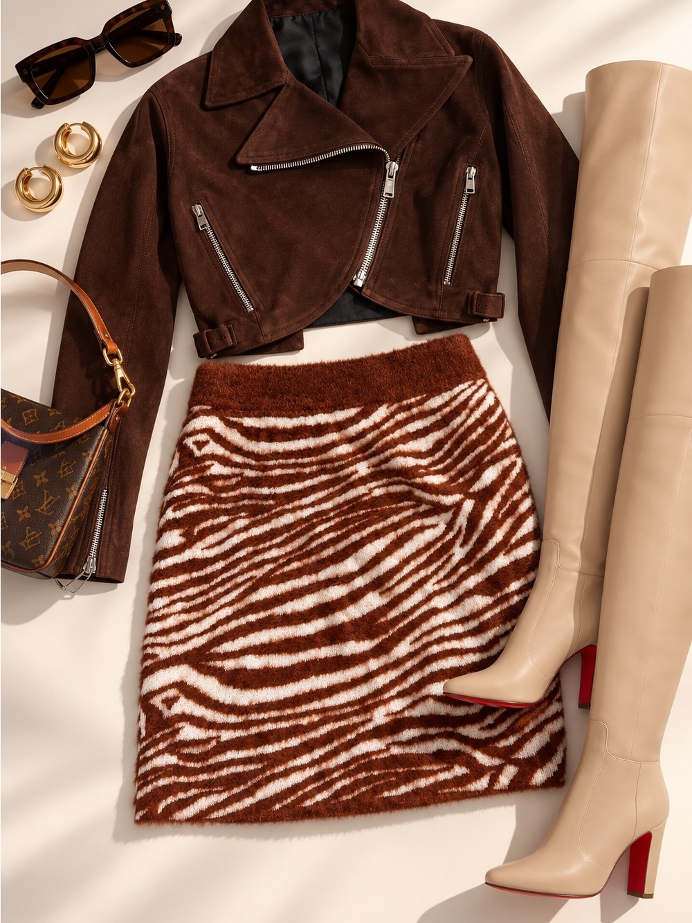 Fashion Nova Brown and Cream Zebra-Print Midi Skirt